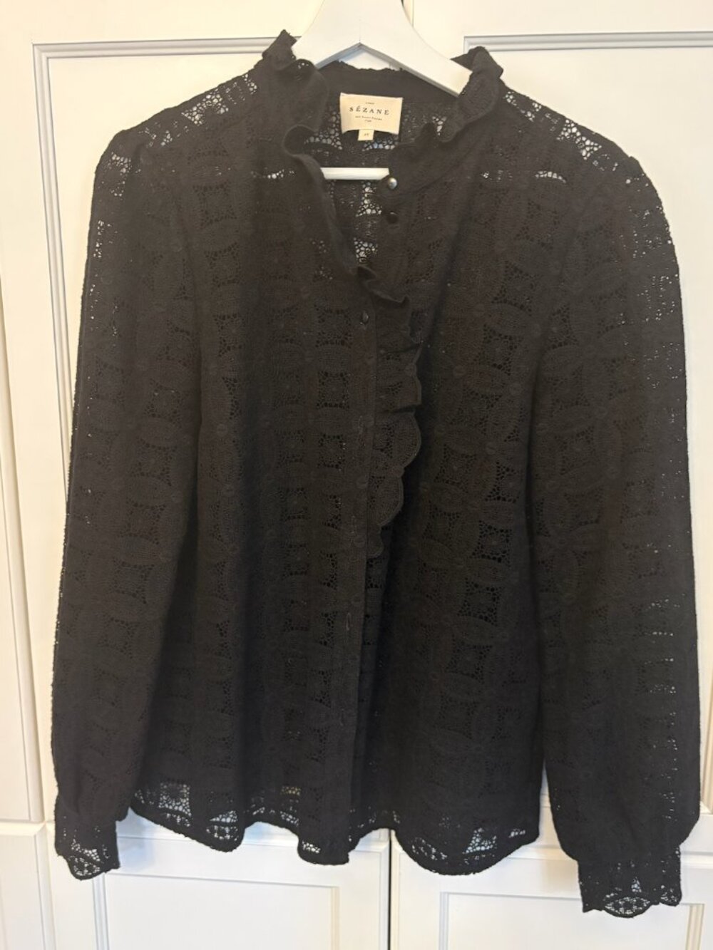 Beautiful Sezane Chlo Shirt Black Embroidery French Sizing 42